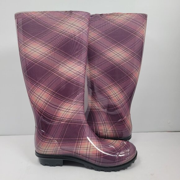 Chinook Women's Purple Plaid Rain Boots US Size 6 Made In USA NWOT - Picture 5 of 10